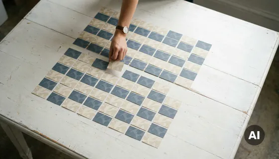 Onderzoeker plaatst de laatste enquêtekaart in een volledig ingevuld raster van honderden identieke kaarten op een witte tafel.